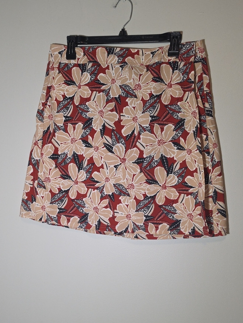 Rip Skirt Floral A-Line Skirt in Rust and Cream